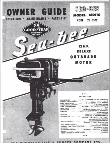 1954 Goodyear Seabee 12 HP 12D11G Owner Guide/Parts Catalog
