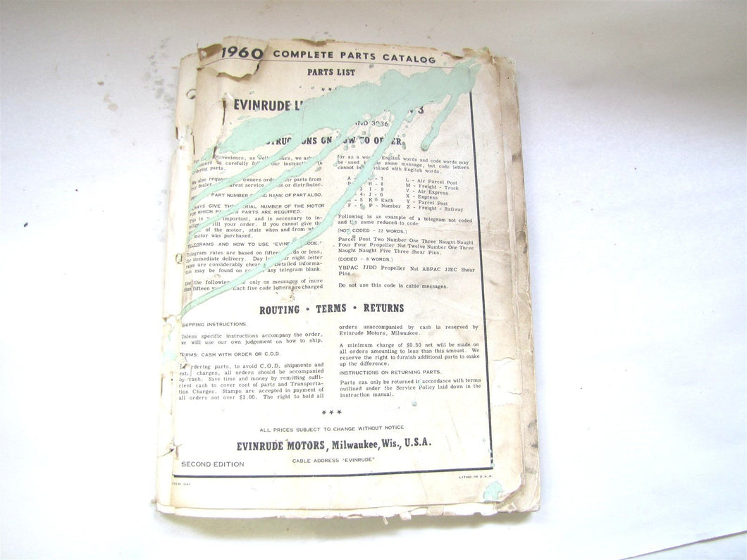 1960 Evinrude Complete Parts List For All Models For The Year - Used