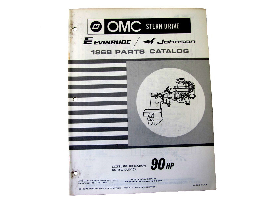 1968 OMC 90HP Stern Drive DU-15S DUE-15S Parts Catalog - Used