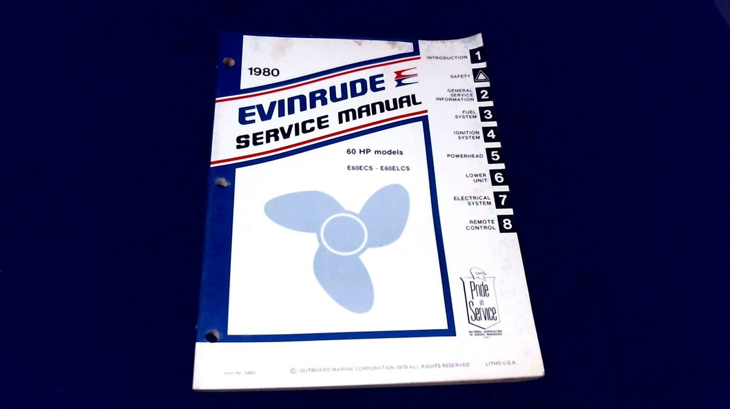 1980 Evinrude 60HP Service Manual Models E60ECS E60ELCS - Used