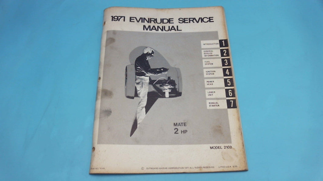 1971 Evinrude 4744 Service Manual Mate 2 HP Models 2102 - Used