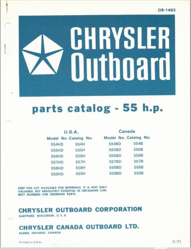 1971 Chrysler 55HP 554HD 555HD 556HD 5557HD 558HD 559HD 554BD BD Parts Catalog