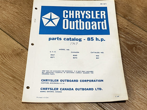 1968 Chrysler 85 HP 8561 8562 8571 8572 Parts Catalog - Used