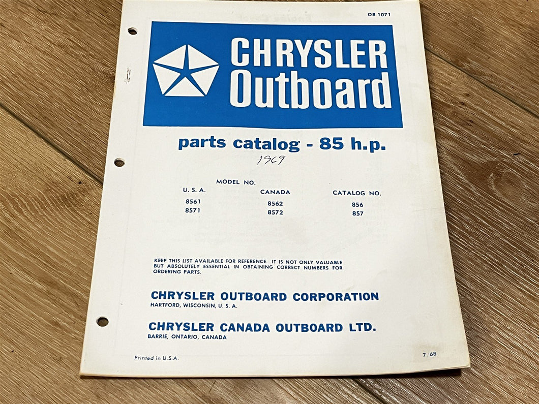 1968 Chrysler 85 HP 8561 8562 8571 8572 Parts Catalog - Used
