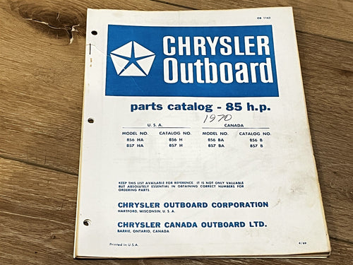 1969 Chrysler 85HP 856HA 857HA 856BA 857BA Parts Catalog