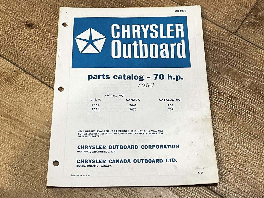 1968 Chrysler 70 HP 7061 7062 7071 7072 Parts Catalog