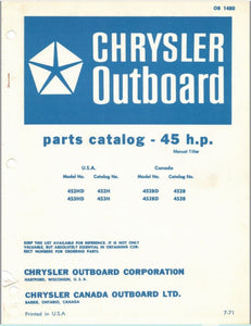 1971 Chrysler 45 HP 452HD 453HD 452BD 453BD Parts Catalog