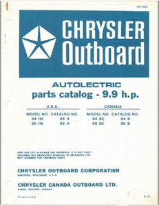 1972 Chrysler 9.9 HP 94HE 95HE 94BE 95BE Parts Catalog