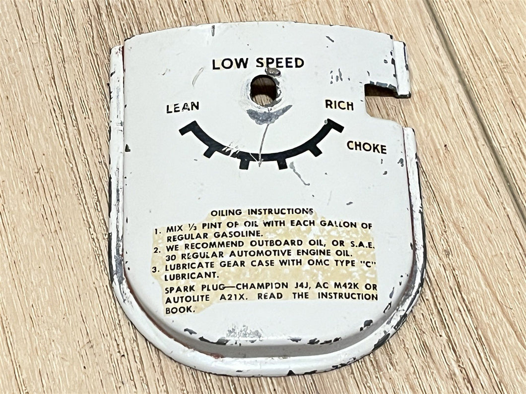 Johnson Evinrude OMC 309348 Carburetor Face Plate/Control Panel - Used