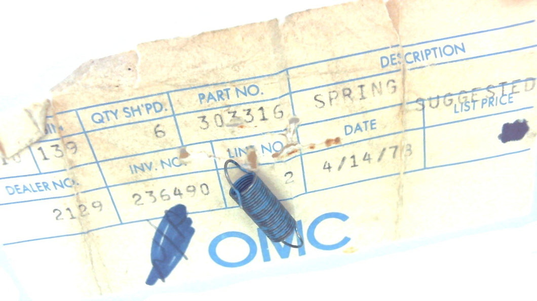 Johnson Evinrude OMC 303316 Spring