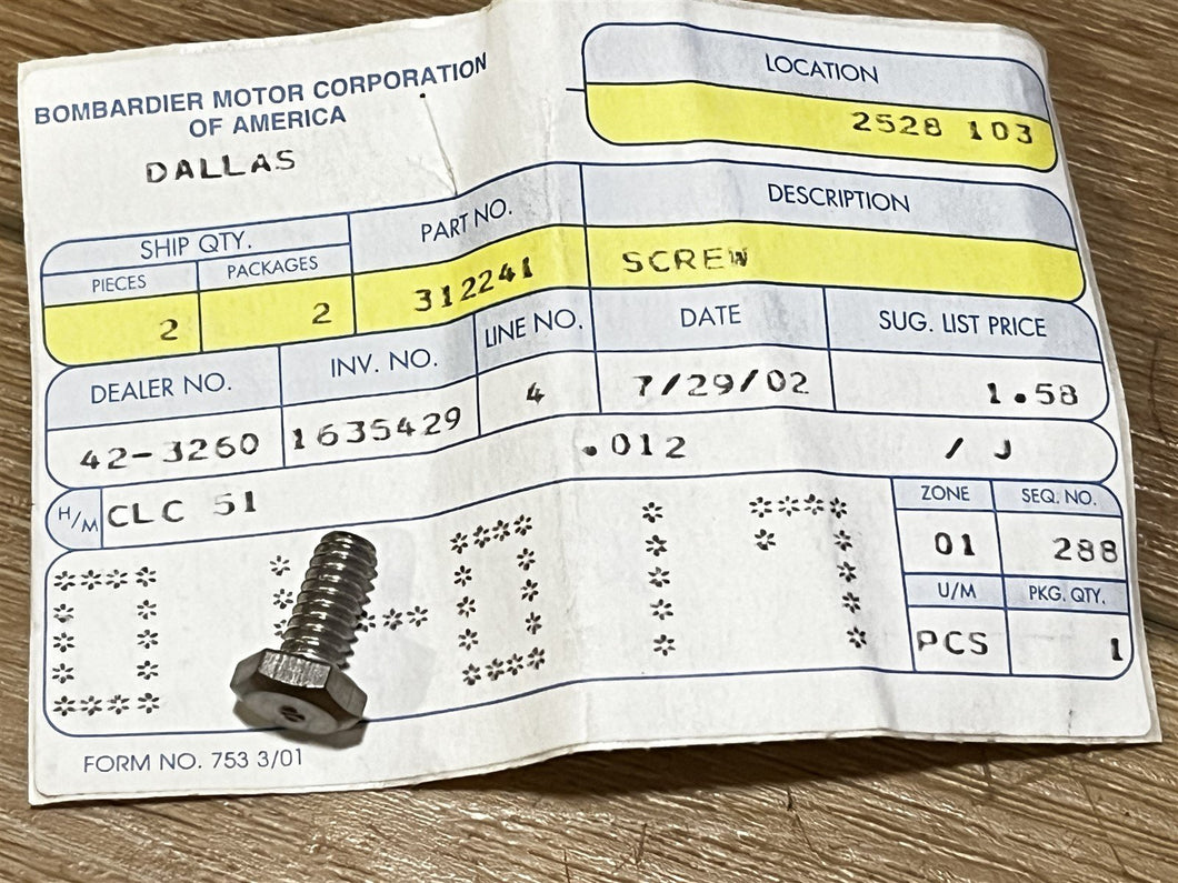 Johnson Evinrude OMC 312241 Screw