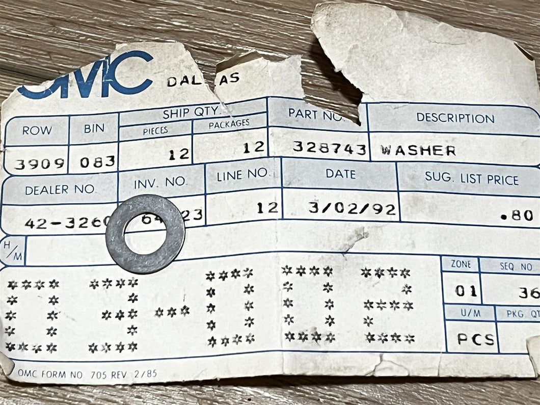 Johnson Evinrude OMC 328743 Washer