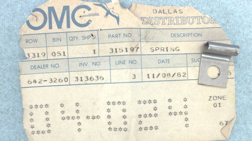 Johnson Evinrude OMC 315197 Choke Knob Spring