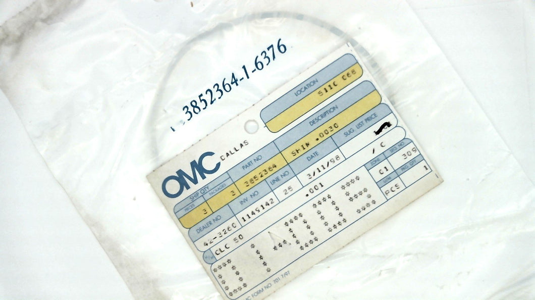 Johnson Evinrude OMC 3852364 Shim .0020