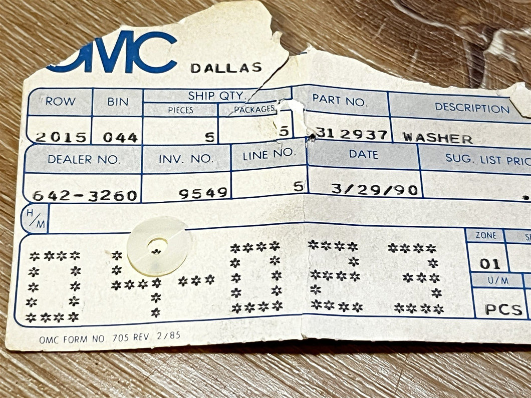 Johnson Evinrude OMC 312937 Washer