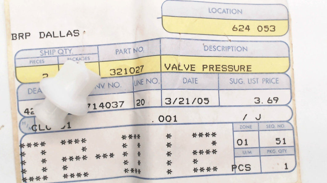 Johnson Evinrude OMC 321027 Pressure Valve
