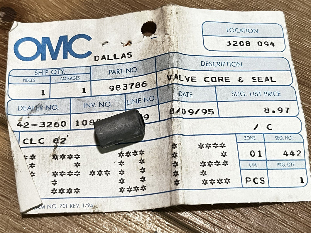 Johnson Evinrude OMC 983786 Valve Core & Seal