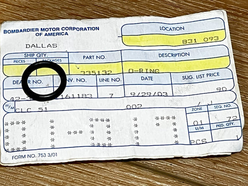 Johnson Evinrude OMC 335132 O-Ring