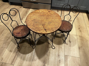 Antique Children's Ice Cream Parlor Oak Table and 2 Chairs - Circa 1920 (SC)