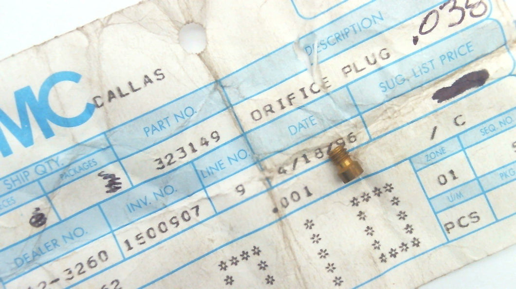 Johnson Evinrude OMC 323149 Orifice Plug 38