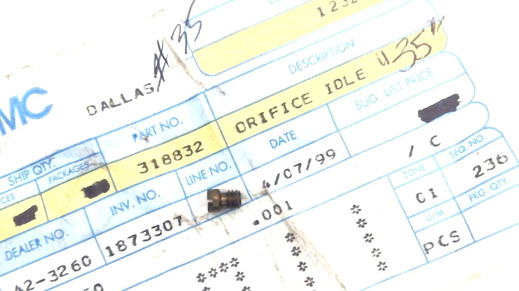 Johnson Evinrude OMC 318832 Orifice Plug 35