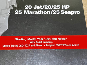 1994 Mercury 20 Jet/20/25 HP 25 Marathon/25 Seapro Service Manual - Used