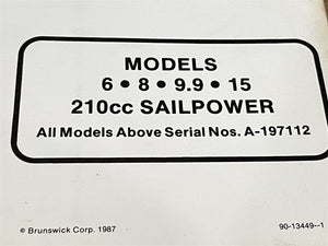 1987 Mercury Mariner 6, 8, 9.9, 15 210cc Sailpower Service Manual- Used