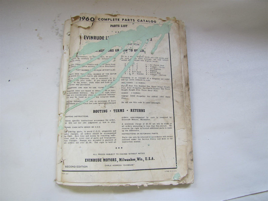 1960 Evinrude Complete Parts List For All Models For The Year - Used