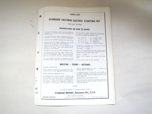 Evinrude 377744 Fastwin Electric Starting Kit Parts List/Catalog 1961- Used