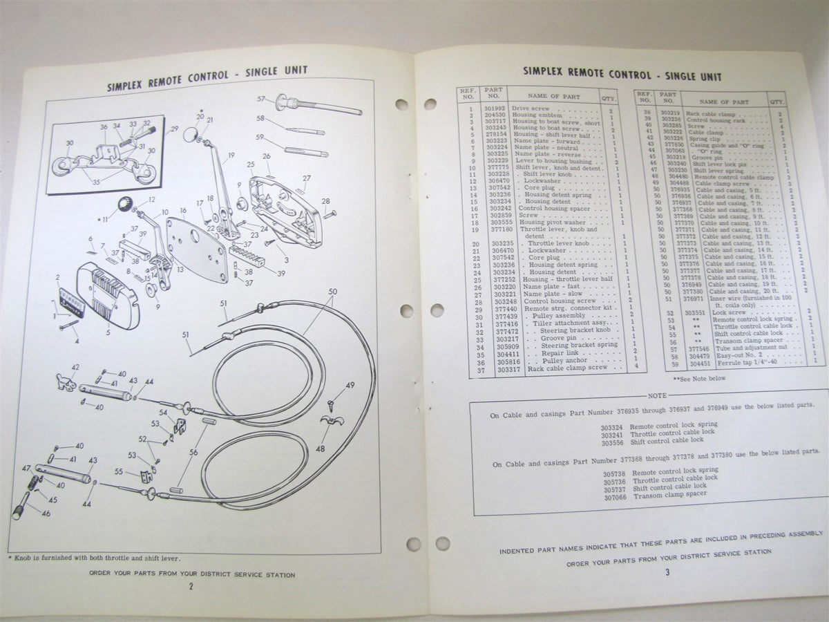 1960 Evinrude 3042 Simplex Remote Control Parts List Manual 2nd Editio ...