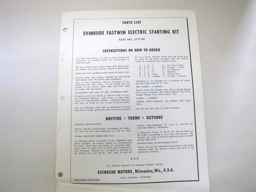 1960 Evinrude 3043 Fastwin Electric Start Kit Parts List Manual 2nd Edit - Used