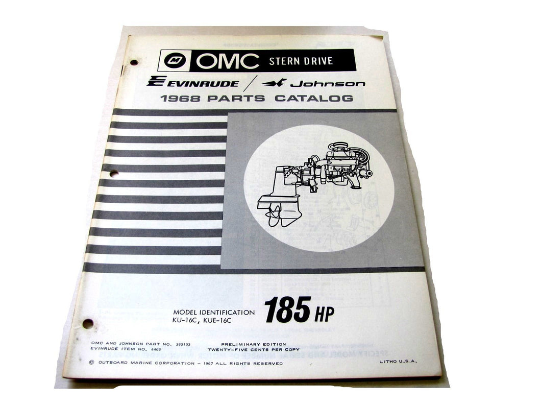 1968 OMC KU-16C KUE-16C Stern Drive 185HP Parts Catalog Used