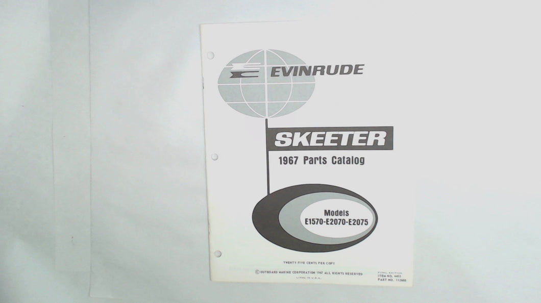 1967 Evinrude Snowmobile Parts Catalog Skeeter Models E1570 E2070 E2075