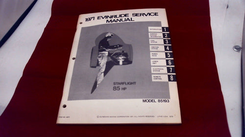 1971 Evinrude Starflite 85hp Service Manual 85193 - Used