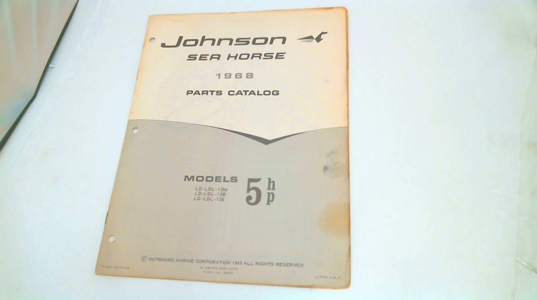 1968 Johnson LD-LDL-13M LD-LDL-13B LD-LDL-13E 5hp Parts Catalog- Used