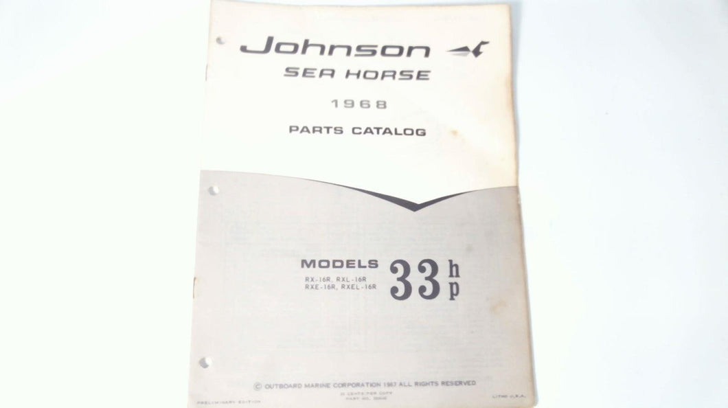 1968 Johnson 33HP RX-16R RXL-16R RX-16M RXL-16M RXE-16R Parts Catalog - Used