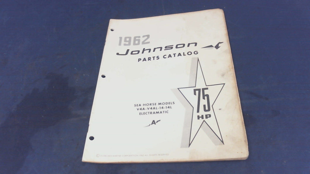1962 Johnson 378829 Sea Horse 75 Hp Parts Catalog Electramatic - Used