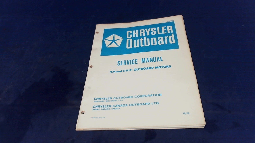 1972 Chrysler OB 1895 Outboard Service Manual 4.9 & 5 Hp - Used