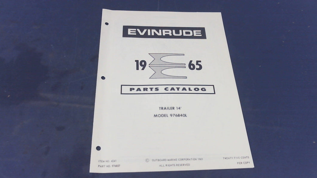 1965 Evinrude 976857 Parts Catalog Trailer 14' Model 976840L - Used