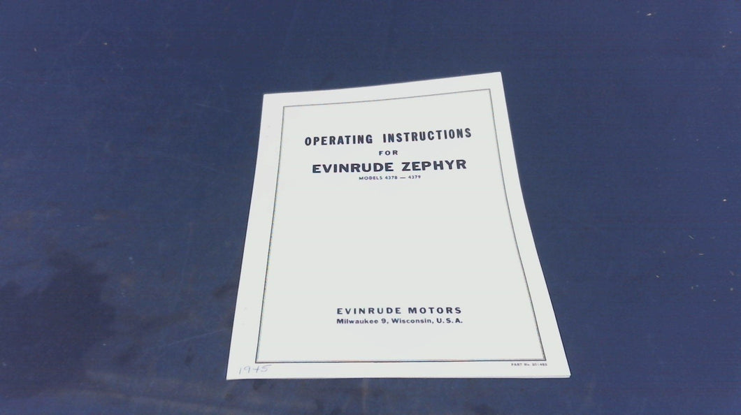Evinrude 201492 Operating Instructions for Zephyr Models 4387-4379 New Old Stock