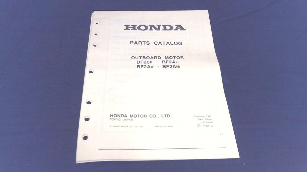 1991 Honda A7009102 Parts Catalog BF20F BF2AH BF2AK BF2AM - Used