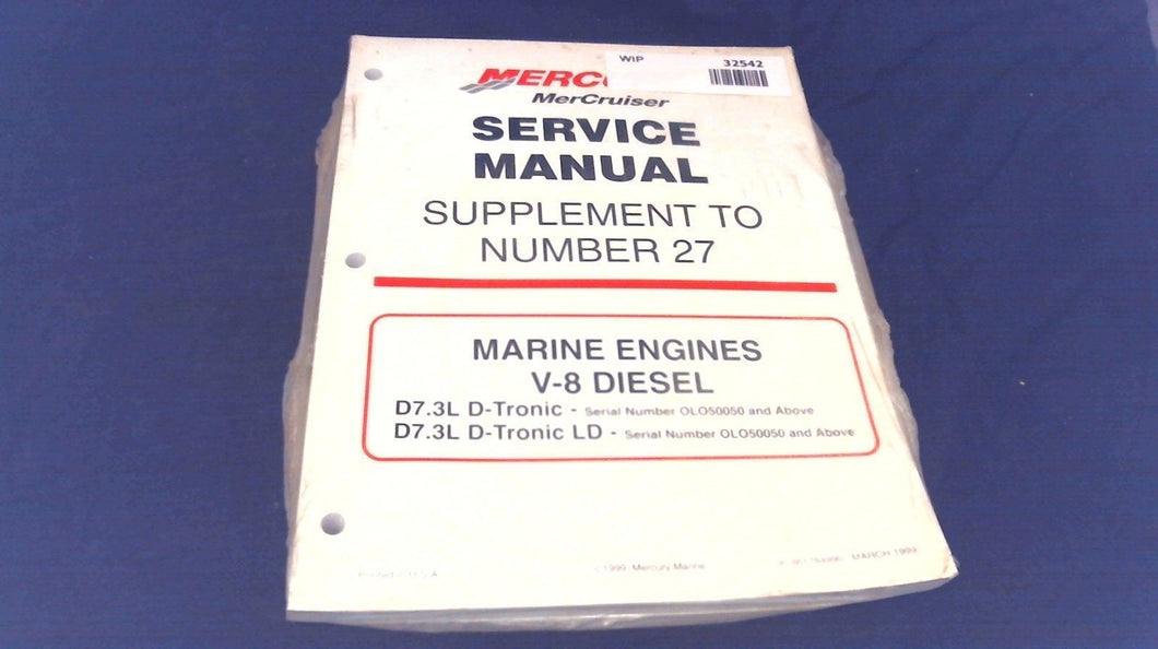 Mercruiser 861784990 Service Manual Supplement to #27 V-8 Diesel D7.3L