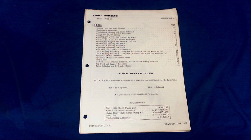 Mercury 1400EL-SS 140hp 61768 Parts Catalog Revised October 1972