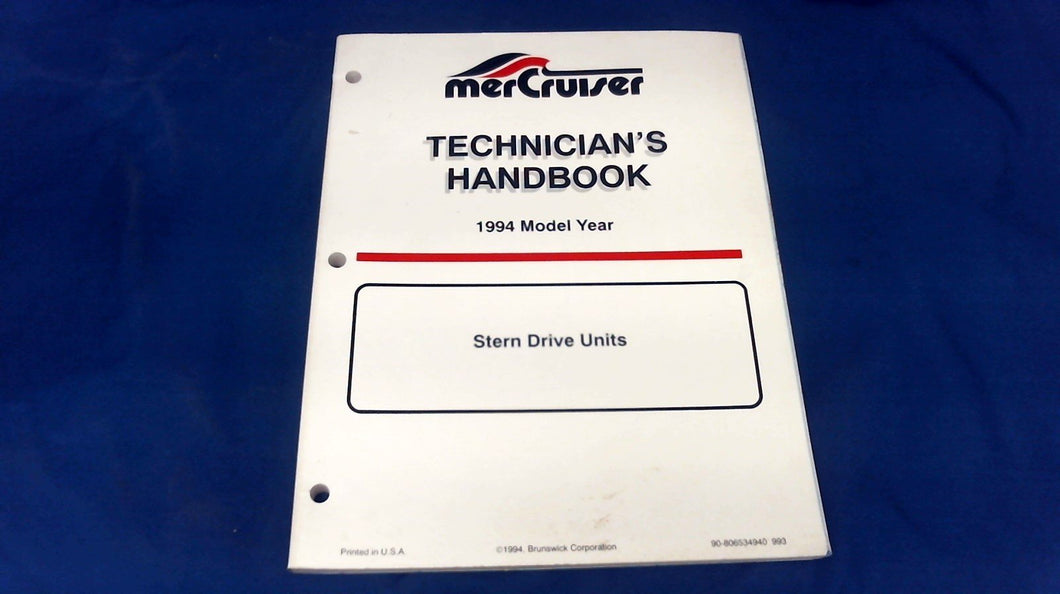 1994 Mercruiser 806534940 Technicians Handbook Stern Drive Units