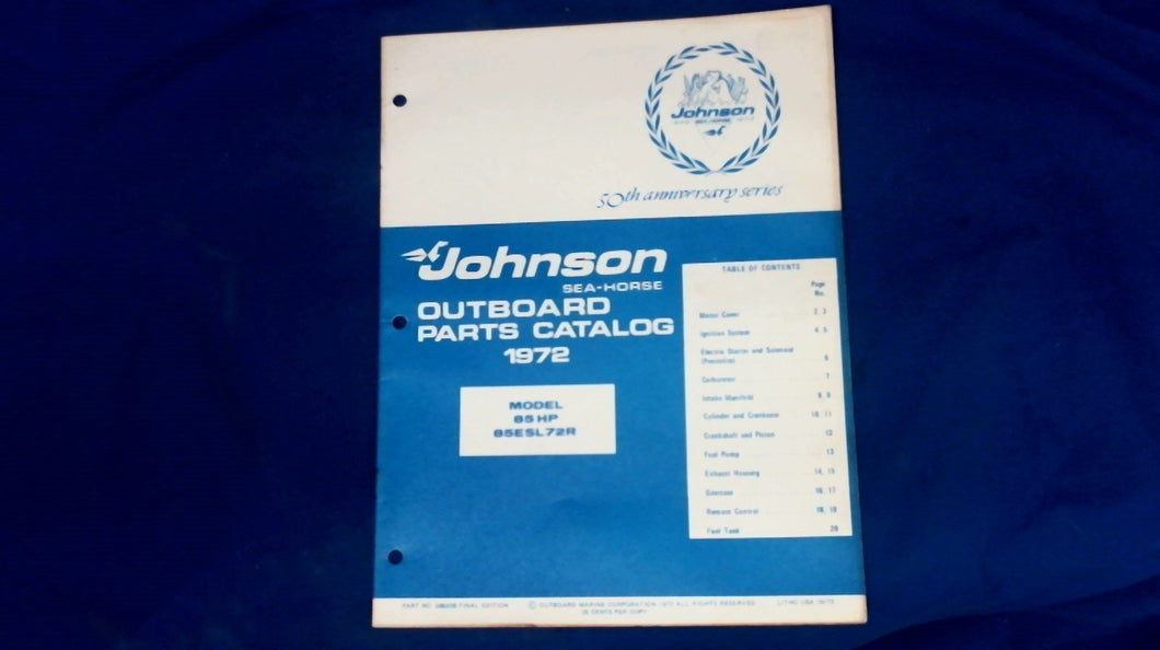 1972 Johnson 85HP 85ESL72R Parts Catalog