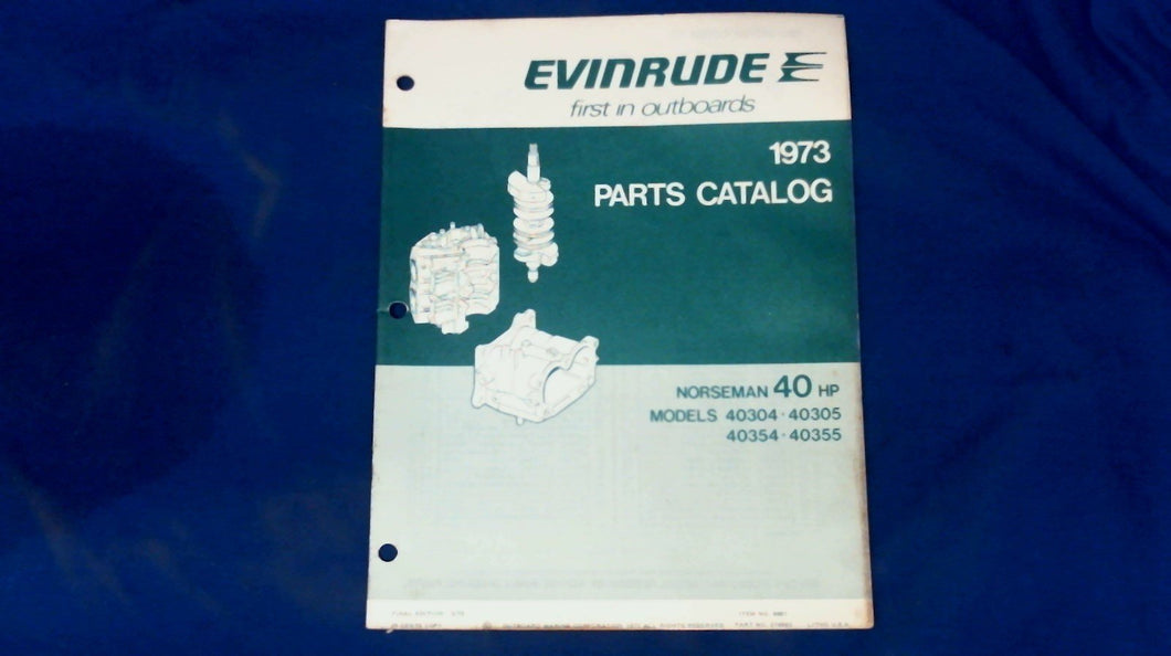 1973 Evinrude 40hp Parts Catalog Norseman Models 40304 40305 40354 40355 - Used