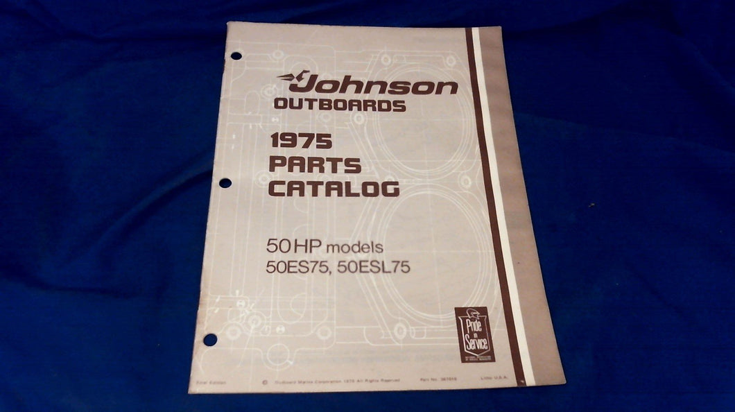 Johnson 387018 Parts Catalog 50hp Models 50E75 50ESL 1975 - Used