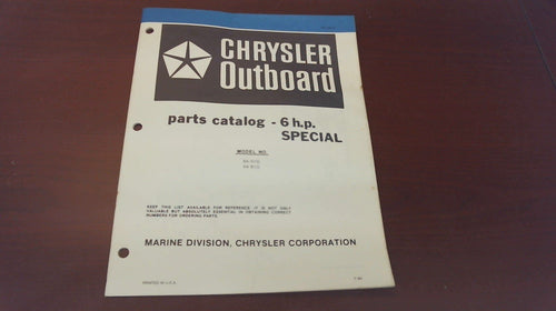 1980 Chrysler Outboard 6 HP Special 64H1G 64B1G Parts Catalog - Used