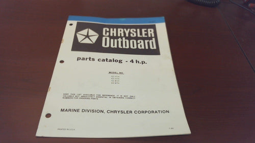 1980 Chrysler Outboard 4 HP 42H1H 43H1H 42B1H 43B1H Parts Catalog - Used