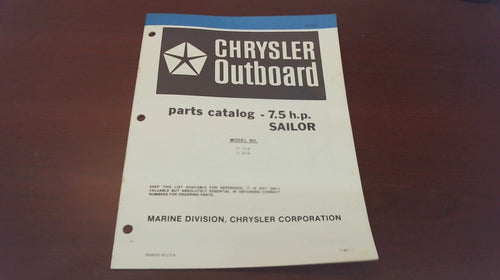 1980 Chrysler Outboard 7.5 HP Sailor 71H1B 71B1B Parts Catalog - Used